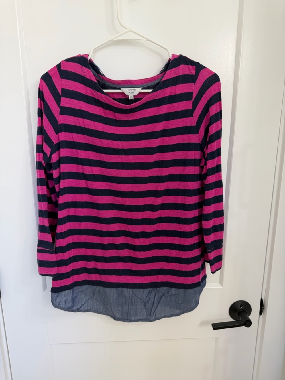 crown & ivy Pink and Navy Striped Long-Sleeve Top